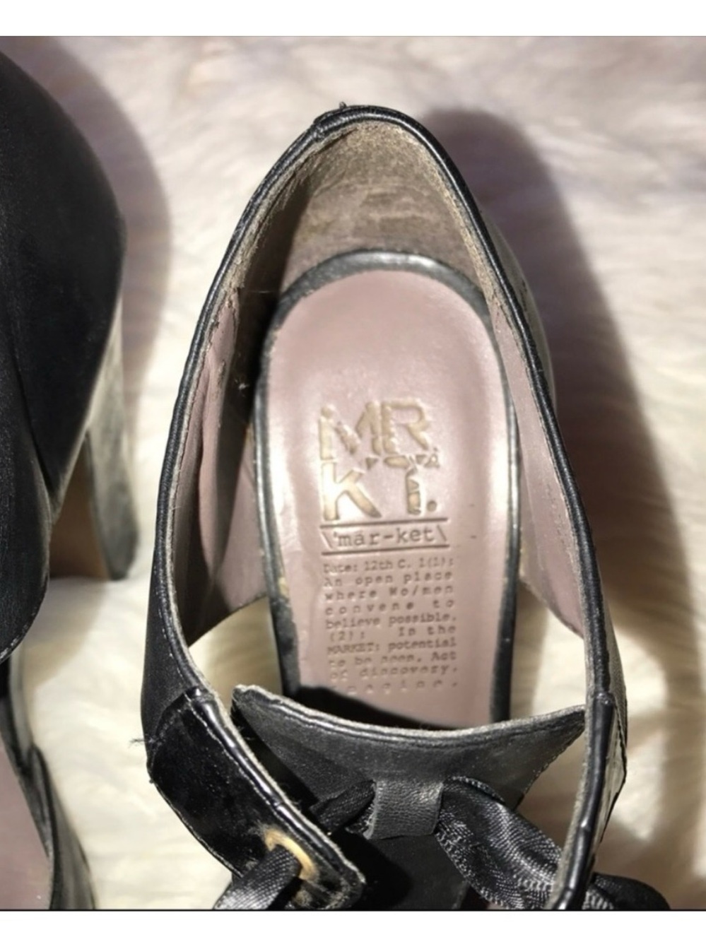 MRKT Black Ribbon-Tie Peep Toe High Heels - Picture 4 of 7
